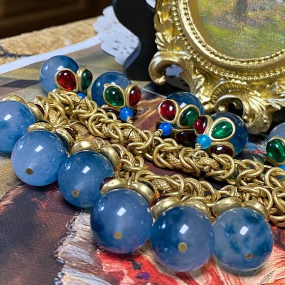 Stunning Vintage Palace Style Blue Gemstone Necklace & Earring Set - Picture 3 of 7